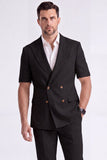 Light Khaki 2 Piece Peak Lapel Double Breasted Men Formal Suits with Sleeves