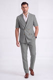 Light Khaki 2 Piece Peak Lapel Double Breasted Men Formal Suits with Sleeves
