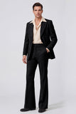 Black Single Breasted Peak Lapel Long Sleeves Men's Suits