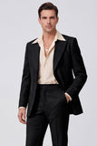 Black Single Breasted Peak Lapel Long Sleeves Men's Suits