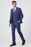 Navy 3 Piece Notched Lapel Men's Suits
