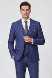 Navy 3 Piece Notched Lapel Men's Suits