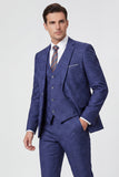 Navy 3 Piece Notched Lapel Men's Suits