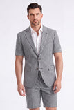 Black 2 Pieces Plaid Notched Lapel Short Men's Suits