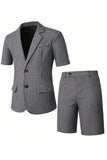 Black 2 Pieces Plaid Notched Lapel Short Men's Suits
