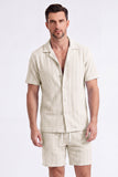 Men's 2 Piece Knit Summer Outfits Casual Short Sleeve Cuban Collar Shirt and Shorts Set