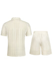 Men's 2 Piece Knit Summer Outfits Casual Short Sleeve Cuban Collar Shirt and Shorts Set