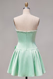 Mint Strapless Pearls A-Line Homecoming Dress with Bow