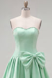 Mint Strapless Pearls A-Line Homecoming Dress with Bow