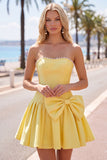 Mint Strapless Pearls A-Line Homecoming Dress with Bow
