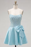 Yellow Sweetheart A-Line Pearls Corset Homecoming Dress with Bow