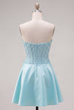 Yellow Sweetheart A-Line Pearls Corset Homecoming Dress with Bow