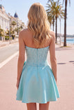 Yellow Sweetheart A-Line Pearls Corset Homecoming Dress with Bow