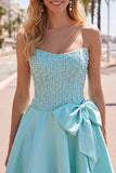 Yellow Sweetheart A-Line Pearls Corset Homecoming Dress with Bow