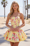 Satin A-Line Blue Sweetheart Floral Corset Homecoming Dress