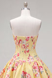 Satin A-Line Blue Sweetheart Floral Corset Homecoming Dress