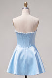 Sweetheart Fuchsia Pearls Corset A-Line Satin Homecoming Dress