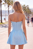 Sweetheart Fuchsia Pearls Corset A-Line Satin Homecoming Dress