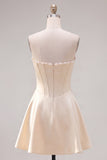 Sweetheart Fuchsia Pearls Corset A-Line Satin Homecoming Dress