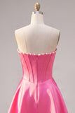 Sweetheart Fuchsia Pearls Corset A-Line Satin Homecoming Dress