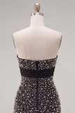 Strapless Black Ruffled Bodycon Mini Party Dress with Pearls