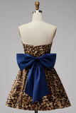 Brown Leopard Print Strapless A-Line Short Cocktail Dress with Oversized Back Bow