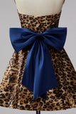 Brown Leopard Print Strapless A-Line Short Cocktail Dress with Oversized Back Bow