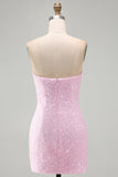 Sparkly Pink Strapless Bodycon Sequins Short Homecoming Dress