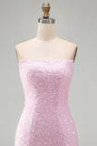 Sparkly Pink Strapless Bodycon Sequins Short Homecoming Dress