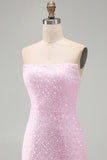 Sparkly Pink Strapless Bodycon Sequins Short Homecoming Dress