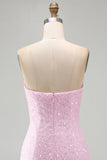 Sparkly Pink Strapless Bodycon Sequins Short Homecoming Dress