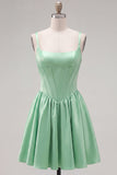 A-Line Fuchsia Square Neck Corset Satin Cocktail Dress