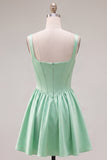 A-Line Fuchsia Square Neck Corset Satin Cocktail Dress