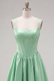 A-Line Fuchsia Square Neck Corset Satin Cocktail Dress