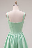A-Line Fuchsia Square Neck Corset Satin Cocktail Dress
