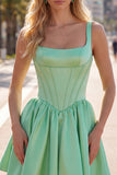 A-Line Fuchsia Square Neck Corset Satin Cocktail Dress