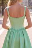 A-Line Fuchsia Square Neck Corset Satin Cocktail Dress