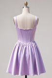 A-Line Fuchsia Square Neck Corset Satin Cocktail Dress