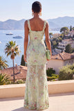 Yellow Mermaid Wide Straps Mermaid Maxi Floral Dress with Sequins