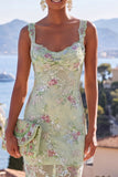 Yellow Mermaid Wide Straps Mermaid Maxi Floral Dress with Sequins