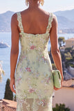 Yellow Mermaid Wide Straps Mermaid Maxi Floral Dress with Sequins
