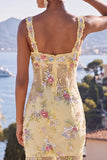Yellow Mermaid Wide Straps Mermaid Maxi Floral Dress with Sequins