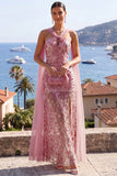 Strapless Sheath Dusty Rose Maxi Sequin Dress with Slit