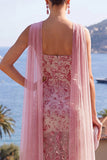 Strapless Sheath Dusty Rose Maxi Sequin Dress with Slit