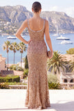 Champagne Mermaid Sparkly Sequin Maxi Dress with Slit
