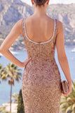 Champagne Mermaid Sparkly Sequin Maxi Dress with Slit