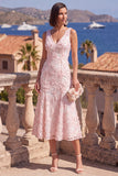 Sage Green A-Line V-Neck Midi Floral Dress with Beading