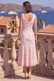 Sage Green A-Line V-Neck Midi Floral Dress with Beading