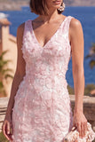 Sage Green A-Line V-Neck Midi Floral Dress with Beading