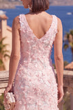 Sage Green A-Line V-Neck Midi Floral Dress with Beading